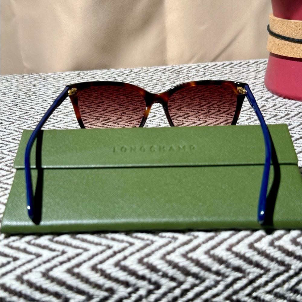 Longchamp Tortoise & Blue Cat-Eye Sunglasses - LO718S 230 - NWOT - Picture 2 of 11